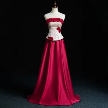 Chinese Stijl Bordeaux Satijn Appliques Galajurken 2026 A Lijn Strapless Mouwloos Ruglooze