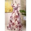 Chic / Beautiful Burgundy Printing Prom Dresses 2024 A-Line / Princess Square Neckline Puffy Short Sleeve Backless Floor-Length / Long Prom Formal Dresses