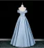 Elegante Himmelblau Satin Ballkleider 2026 A Linie Off Shoulder Ärmellos Rückenfreies Lange Ball Festliche Kleider