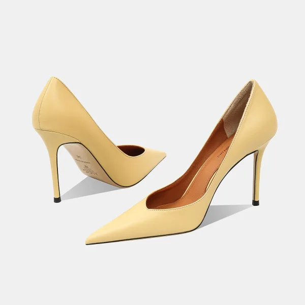 Elegant Sky Blue OL Office Pumps 2026 Leather 7 cm Stiletto Heels Pointed Toe High Heels