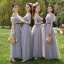 Simple Lavande Robe Demoiselle D'honneur 2022 Princesse Manches Courtes Dos Nu Noeud Ceinture Longue Demoiselle D'honneur