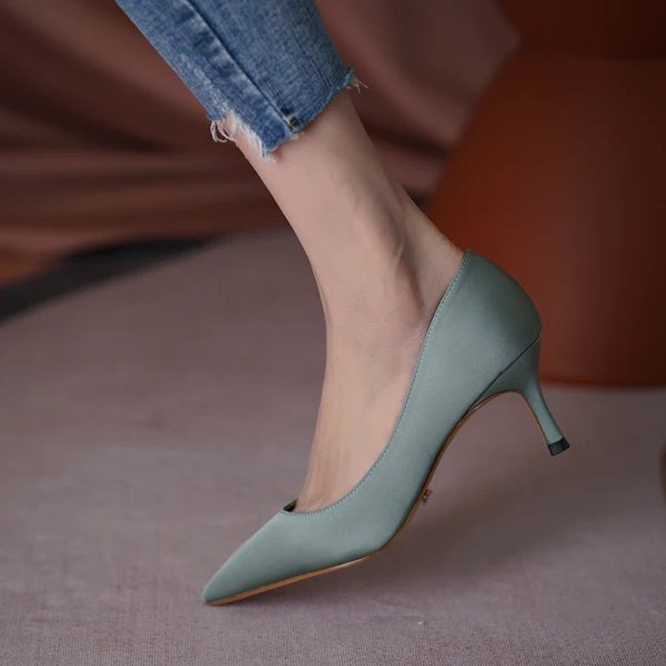 Modest / Simple Green Office OL Pumps 2023 Satin 6 cm Stiletto Heels Pointed Toe Pumps High Heels