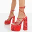Roman Summer Red Street Wear Womens Sandals 2022 Ankle Strap 14 cm Thick Heels Open / Peep Toe Sandals High Heels