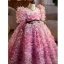 Flower Fairy Candy Pink Appliques Rhinestone Birthday Flower Girl Dresses 2025 Ball Gown Square Neckline Short Sleeve Backless Floor-Length / Long