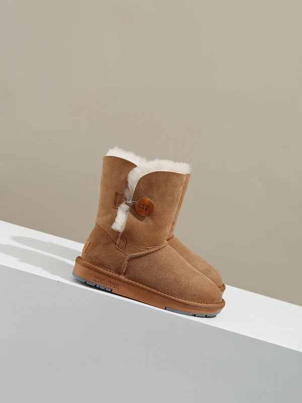 Confortable Marron Daim Vêtement de rue Hiver Bottes De Neige 2024 Cuir À Bout Rond Bottes Femme