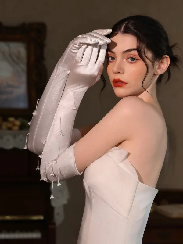 Vintage / Originale Ivoire Gland Satin Mariage Gants Mariage 2025