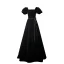 Elegant Black Prom Dresses 2022 A-Line / Princess Square Neckline Pearl Bow Sash Short Sleeve Backless Floor-Length / Long Formal Dresses