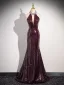 Scintillantes Sexy Bordeaux Faux Diamant Paillettes Robe De Bal Robe De Soirée 2024 Trompette / Sirène Titulaire Sans Manches Dos Nu Longue Promo Robe De Ceremonie