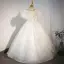 Charming White Rhinestone Sequins Pearl Birthday Flower Girl Dresses 2022 Ball Gown Scoop Neck Puffy Short Sleeve Floor-Length / Long Flower Girl Dresses