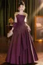 Elegant Purple Beading Lace Flower Bow Satin Prom Dresses 2025 A-Line / Princess Scoop Neck Short Sleeve Backless Floor-Length / Long Prom Formal Dresses