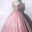 Chic / Belle Rougissant Rose Perlage Faux Diamant Paillettes Robe De Bal 2023 Robe Boule Bretelles Spaghetti Sans Manches Dos Nu Longue Promo Robe De Ceremonie