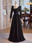Vintage / Retro Black Lace Rhinestone Prom Dresses 2024 A-Line / Princess Square Neckline Long Sleeve Backless Floor-Length / Long Prom Formal Dresses
