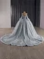 High-end Grey Beading Pearl Sequins Quinceañera Prom Dresses 2025 Ball Gown Square Neckline Short Sleeve Backless Court Train Formal Dresses