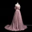 Vintage / Originale Rougissant Rose Noeud Robe De Bal 2026 Princesse Bustier Sans Manches Dos Nu Train De Balayage Promo Robe De Ceremonie