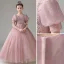 Chic / Beautiful Blushing Pink Beading Pearl Sequins Lace Flower Flower Girl Dresses 2022 A-Line / Princess Scoop Neck Appliques Short Sleeve Floor-Length / Long Prom Flower Girl Dresses