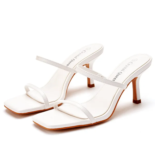 Sexy Blanche Cocktail Sandales Femme Talons Hauts 2022 7 cm Talons Aiguilles Peep Toes / Bout Ouvert Sandales