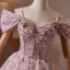 Fée Des Fleurs Rougissant Rose Perlage Perle Faux Diamant Appliques Courte Robe De Bal 2026 Robe Boule De l'épaule Manches Courtes Dos Nu Tulle Robe De Ceremonie