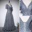 Sparkly Silver Grey Sequins Prom Dresses 2022 A-Line / Princess V-Neck Short Sleeve Backless Floor-Length / Long Prom Formal Dresses