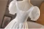 Vintage / Originale Blanche En Dentelle Fleur Satin Robe De Mariée 2025 Robe Boule V-Cou Gonflée Manches Courtes Dos Nu Longue