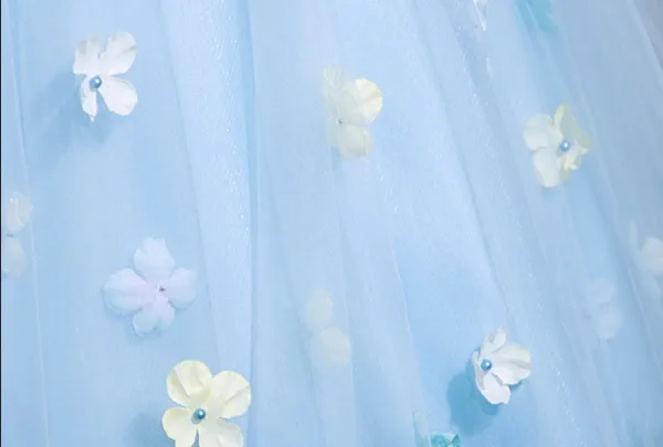 Schöne Himmelblau Applikationen Ball Ballkleider 2025 Ballkleid V-Ausschnitt Kurze Ärmel Rückenfreies Lange Festliche Kleider