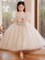 Charming Champagne Beading Sequins Birthday Flower Girl Dresses 2022 Ball Gown Scoop Neck Short Sleeve Backless Bow Floor-Length / Long Flower Girl Dresses