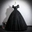 Vintage / Retro Black Glitter Prom Dresses 2025 Ball Gown Square Neckline Bow Short Sleeve Backless Floor-Length / Long Formal Dresses