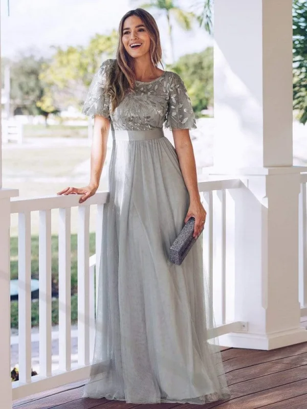 light grey prom dress Mermaid Deep V-Neck Sweep Train Grey Tulle Prom Dress US6 / Custom Color