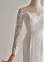 Vintage / Retro White Lace Flower Sweep Train Wedding Dresses 2025 Ball Gown Off-The-Shoulder Long Sleeve Backless