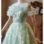 Fashion Sage Green Beading Sequins Appliques Homecoming Graduation Dresses 2025 A-Line / Princess Off-The-Shoulder Short Sleeve Backless Tea-length Formal Dresses