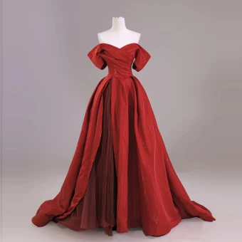Chic Belle Rouge Robe De Bal 2024 Robe Boule De L Épaule Manches Courtes Dos Nu Longue Promo Robe De Ceremonie