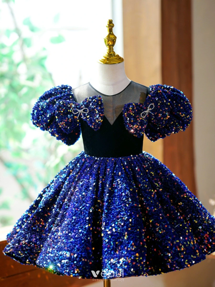 Navy sequin flower girl dress best sale