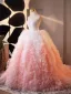 Charmant Farbverlauf Rosa Plissee Ballkleider 2025 Ballkleid Bandeau Ärmellos Rückenfreies Hof-Schleppe Festliche Kleider