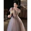 Chic / Beautiful Dusky Pink Prom Dresses 2022 A-Line / Princess V-Neck Beading Short Sleeve Backless Floor-Length / Long Prom Formal Dresses