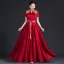 Chinese style Burgundy Satin Lace Flower Evening Dresses 2023 A-Line / Princess High Neck Short Sleeve Floor-Length / Long Evening Party Formal Dresses