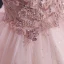 Elegant Blushing Pink Sequins Lace Flower Prom Dresses 2023 Ball Gown V-Neck Short Sleeve Backless Floor-Length / Long Prom Formal Dresses