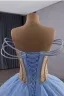 High-end Fashion Sky Blue Cascading Ruffles Sequins Rhinestone Prom Dresses 2025 Ball Gown Strapless Sleeveless Backless Court Train Formal Dresses