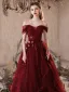 Chic / Belle Bordeaux Perlage Appliques Paillettes Robe De Bal 2025 Princesse De l'épaule Sans Manches Dos Nu Longue Promo Robe De Ceremonie