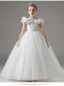 Fashion White Star Sequins Lace Butterfly Wedding Flower Girl Dresses 2023 Ball Gown Scoop Neck Short Sleeve Floor-Length / Long