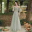 Modest / Simple Sage Green Lace Bridesmaid Dresses 2022 A-Line / Princess Short Sleeve Backless Floor-Length / Long Bridesmaid