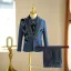 Fall Winter Navy Blue Pearl Rhinestone 5-piece Long Sleeve Boys Wedding Suits 2024 Coat Pants Shirt Tie Vest