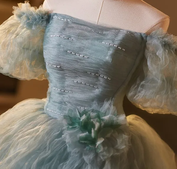 Chic / Belle Vert Cendré Appliques Volants Robe De Bal 2025 Robe Boule De l'épaule Manches Courtes Dos Nu Longue Promo Robe De Ceremonie