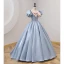 Fashion Sky Blue Prom Dresses 2022 Ball Gown Scoop Neck Bow Puffy Short Sleeve Backless Floor-Length / Long Prom Formal Dresses