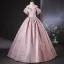 Elegant Blushing Pink Floor-Length / Long Prom Dresses 2024 Ball Gown Off-The-Shoulder Short Sleeve Backless Prom Formal Dresses