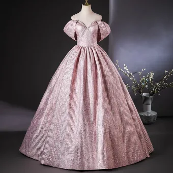 Eleganta Rodnande Rosa Långa Balklänningar 2024 Balklänning Av Axeln Korta Ärm Halterneck Bal Formella Klänningar