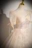 Élégant Champagne Paillettes Robe De Bal 2024 Robe Boule Encolure Carrée Manches Courtes Dos Nu Longue Promo Robe De Ceremonie