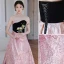 Chic / Beautiful Candy Pink Prom Dresses 2022 A-Line / Princess Strapless Sleeveless Backless Floor-Length / Long Prom Formal Dresses