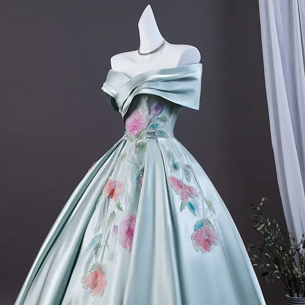 Élégant Vert Citron Perlage Paillettes Appliques Robe De Bal 2026 Robe Boule De l'épaule Manches Courtes Dos Nu