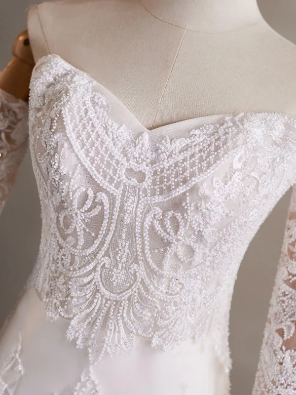 Élégant Blanche Perlage Paillettes Robe De Mariée 2026 Trompette / Sirène De l'épaule 3/4 Manches Dos Nu Longue Mariage