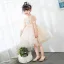 Mode Champagne Perlage Perle Paillettes En Dentelle Fleur Anniversaire Robe Ceremonie Fille 2022 Robe Boule U-Cou Gonflée Manches Courtes Ceinture Noeud Courte Dos Nu Robe Ceremonie Fille