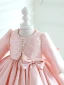 Lovely Candy Pink Pearl Short Bow Flower Girl Dresses 2023 Ball Gown Birthday Scoop Neck Long Sleeve